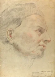 Hoofd van een man in profiel naar rechts